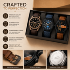 Men’s 3-Piece Analog Watch Set | Stylish Multicolor Dial Watches with Leather & Fabric Straps | Premium Gift Set for Men