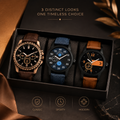 Men’s 3-Piece Analog Watch Set | Stylish Multicolor Dial Watches with Leather & Fabric Straps | Premium Gift Set for Men