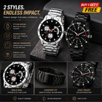 Analog Watch & Bracelet Combo for Men & Boys | Black Round Dial Quartz Watch Set | PU Strap | Stainless Steel Case | 2-Piece Combo