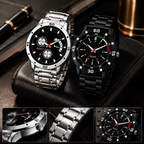 Analog Watch & Bracelet Combo for Men & Boys | Black Round Dial Quartz Watch Set | PU Strap | Stainless Steel Case | 2-Piece Combo