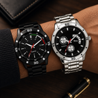 Analog Watch & Bracelet Combo for Men & Boys | Black Round Dial Quartz Watch Set | PU Strap | Stainless Steel Case | 2-Piece Combo