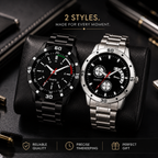 Analog Watch & Bracelet Combo for Men & Boys | Black Round Dial Quartz Watch Set | PU Strap | Stainless Steel Case | 2-Piece Combo