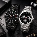 Analog Watch & Bracelet Combo for Men & Boys | Black Round Dial Quartz Watch Set | PU Strap | Stainless Steel Case | 2-Piece Combo