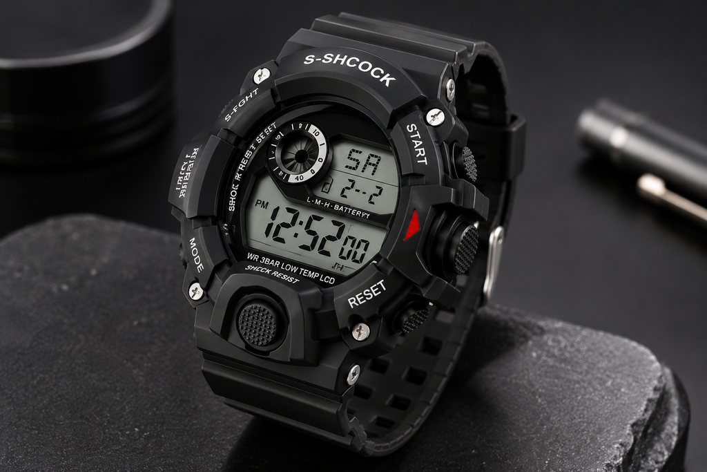 Men’s Digital Sports Watch | Rugged Black Outdoor Watch | Shock-Resistant Style | LCD Display | Sporty Design