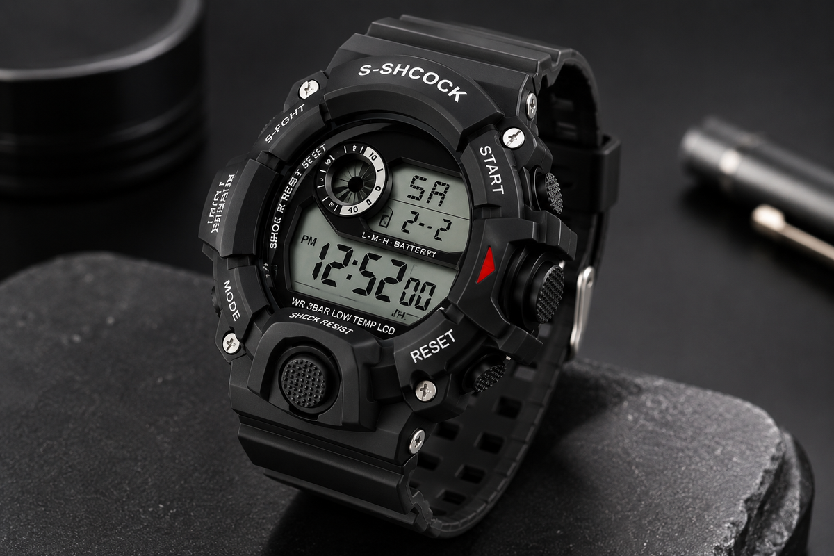 Men’s Digital Sports Watch | Rugged Black Outdoor Watch | Shock-Resistant Style | LCD Display | Sporty Design