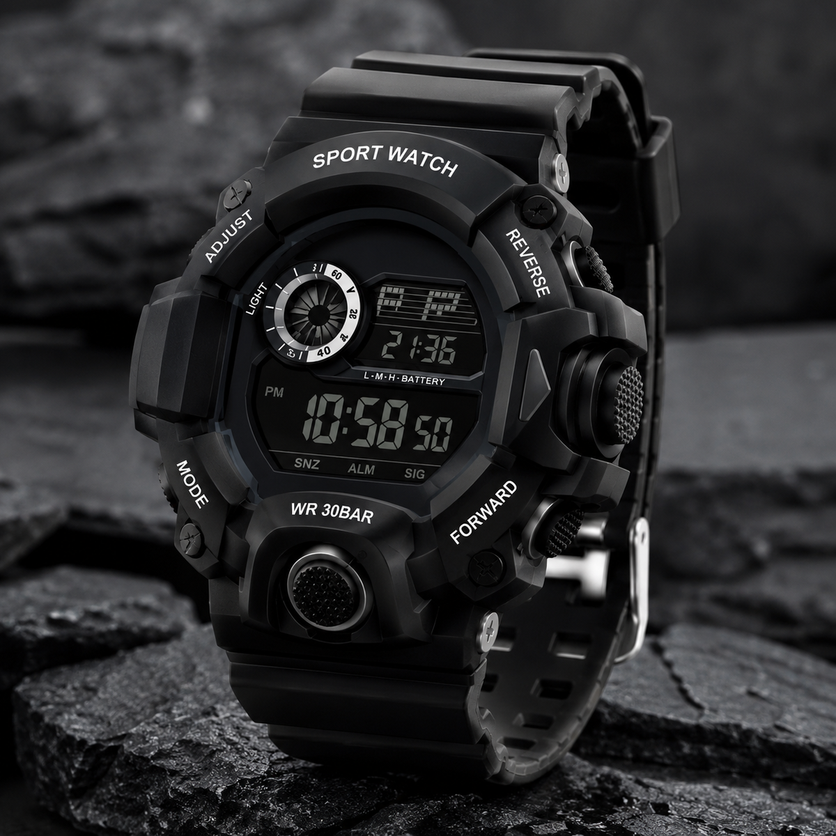 Men’s Digital Sports Watch | Rugged Black Outdoor Watch | Shock-Resistant Style | LCD Display | Sporty Design