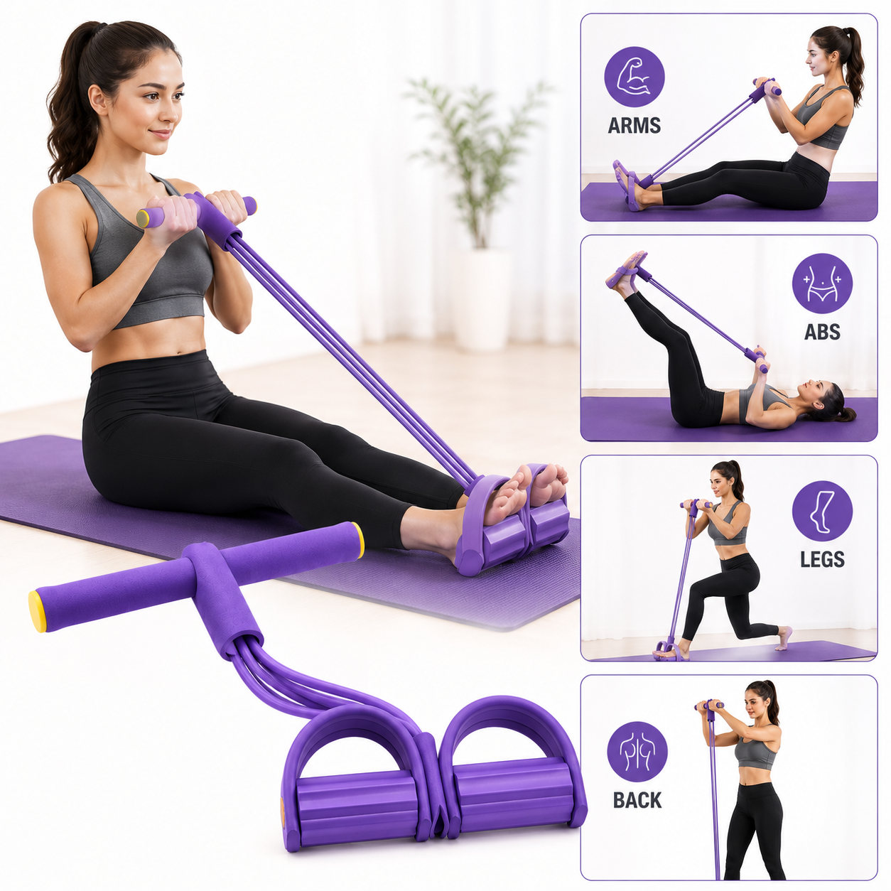 Yoga Pedal Puller Resistance Band-4 Pull, Body Building Stretching Band Men and Women