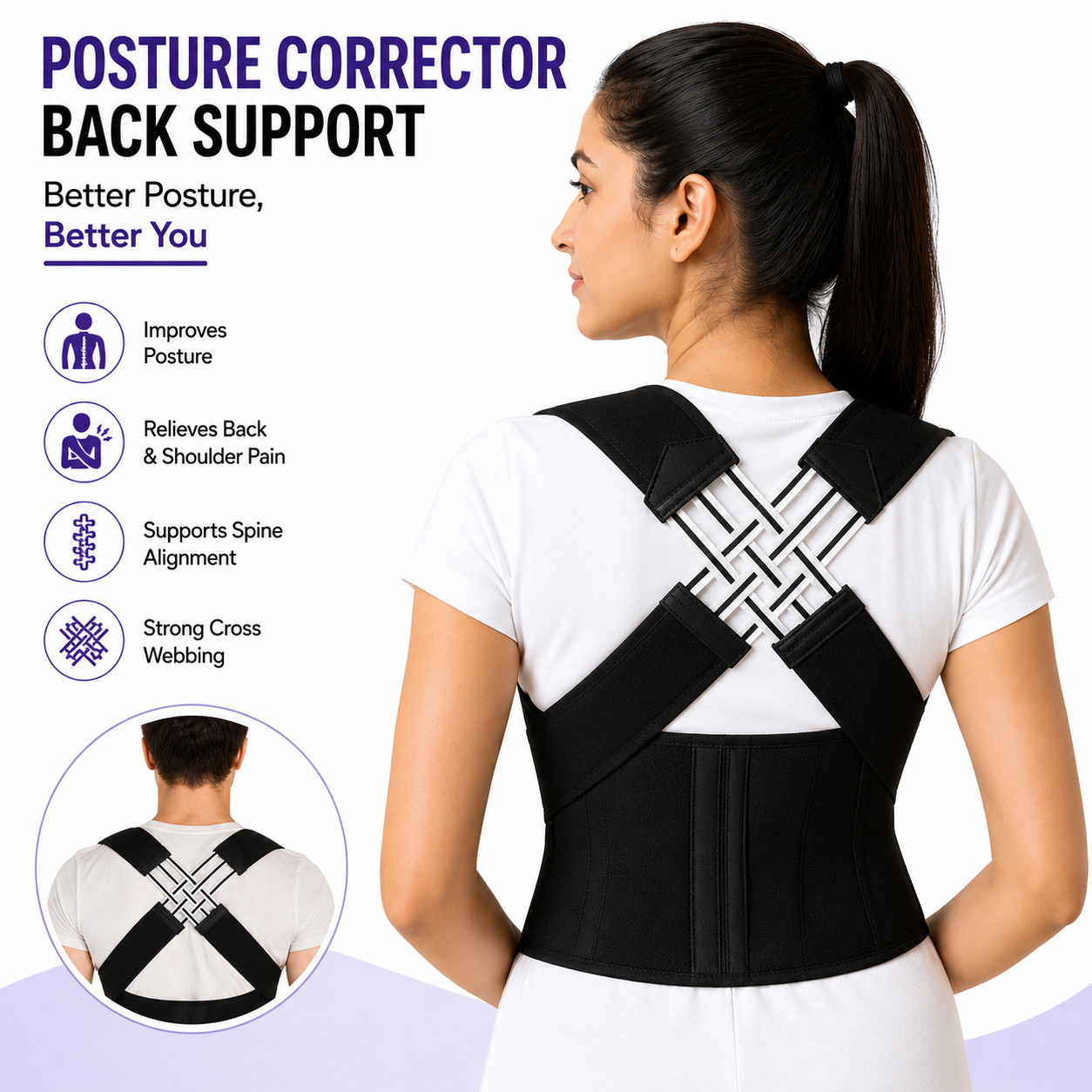 Back Brace Posture Corrector for Men and Women,Adjustable Back Posture Belt Invisible