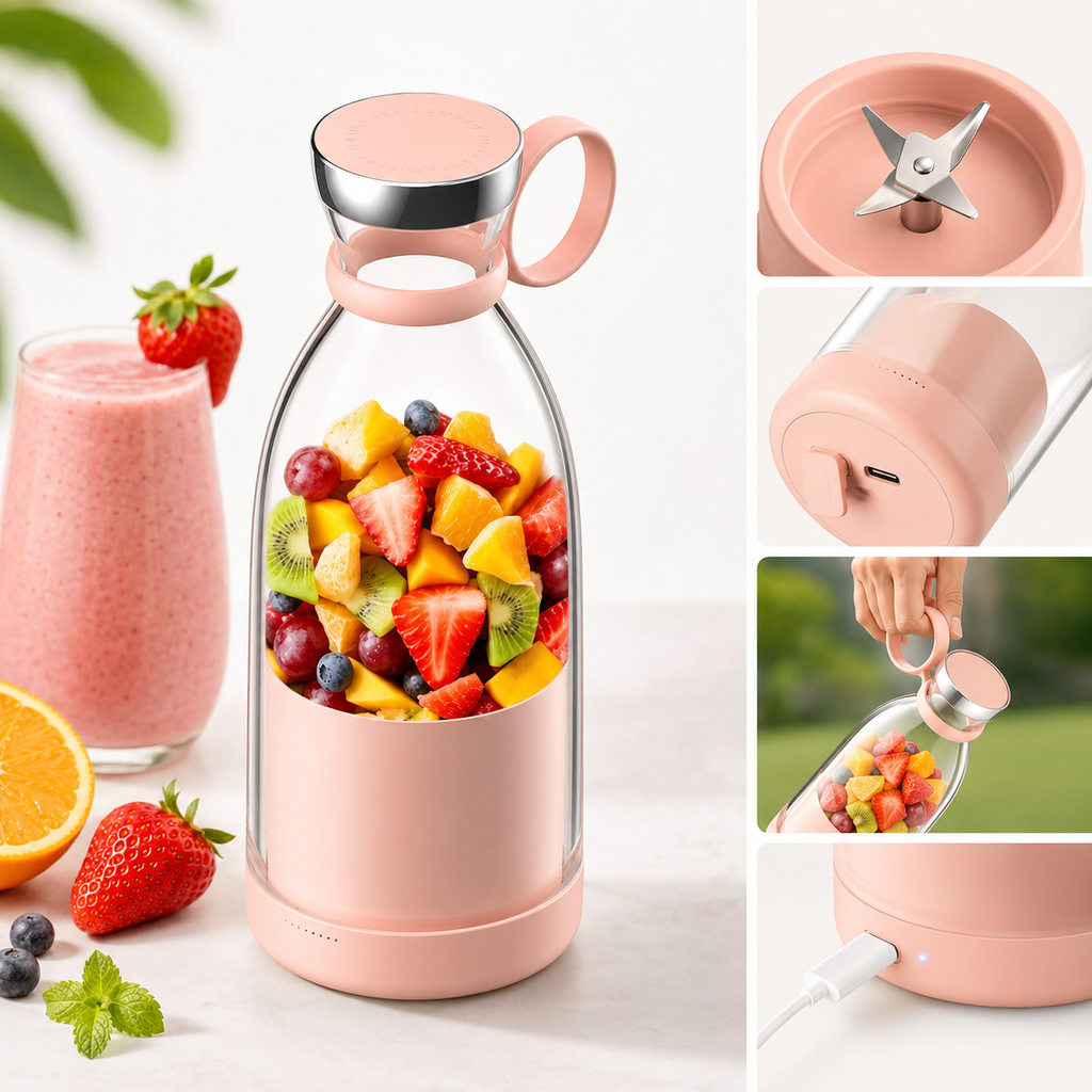 Portable USB Rechargeable Mini Blender Bottle – 420ml Personal Juicer Mixer