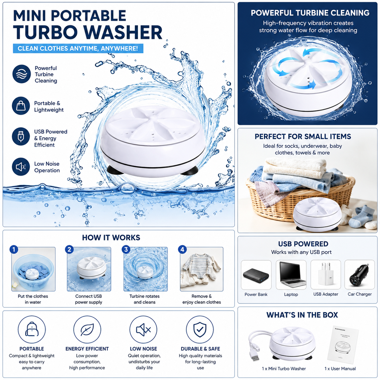 Portable Washing Machine, Mini Ultrasonic Washing Machine 3 in 1 Dishwashers Ultrasonic Waves Suitable for Home