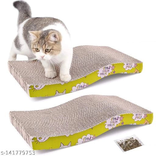 Scratcher Board with a Curved Wave Design for Pet (Multicolor, Pack of 2)